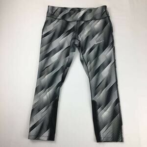 Nike Womens Capri Pants Black White Diagonal Stripes Stretch Running Dri-Fit M